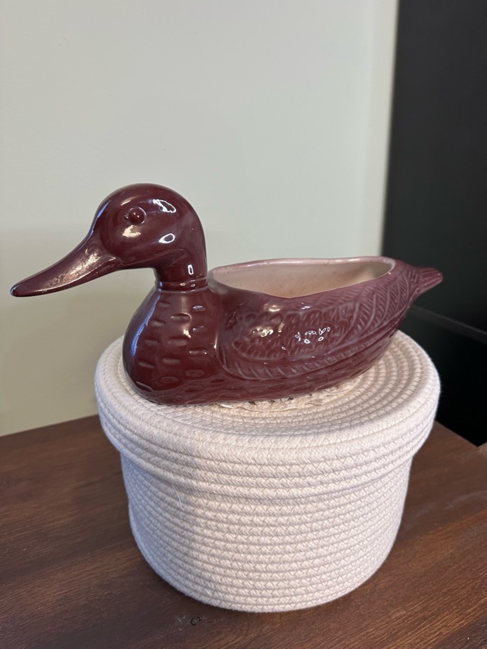 Vintage Frankoma Pottery Duck Planter - Maroon/brown Decorative Home Accent